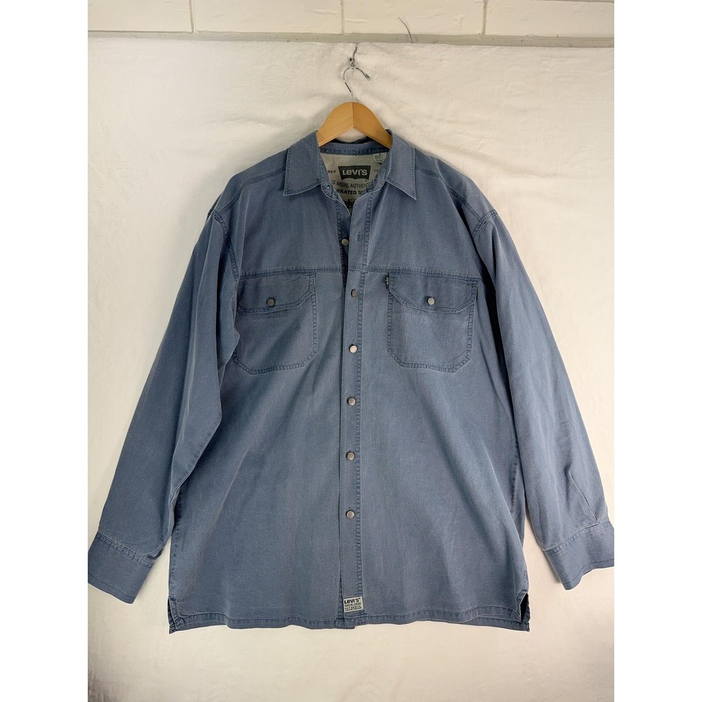 Levis Shirt Mens Medium Denim Long Sleeve‎ Button Up Western Pocket 90s